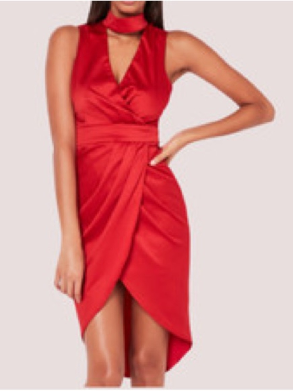 Missguided Red Sleeveless Wrap Halter Mini Dress